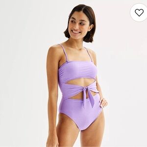Lilac One-Piece Tie Cutout Swimsuit
